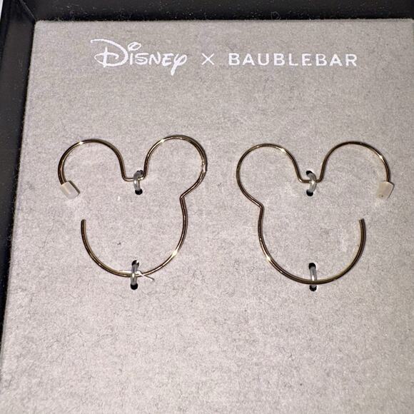 Baublebar X Disney Mickey Mouse Gold Tone Silhouette Earrings In Gift Box NEW - Picture 3 of 5